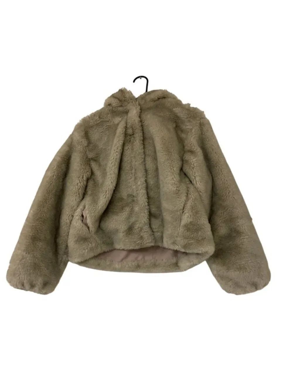 Zara Womens Jacket Coat Short XS Beige Mink Faux Fur Hooded 6318/279 NWOT